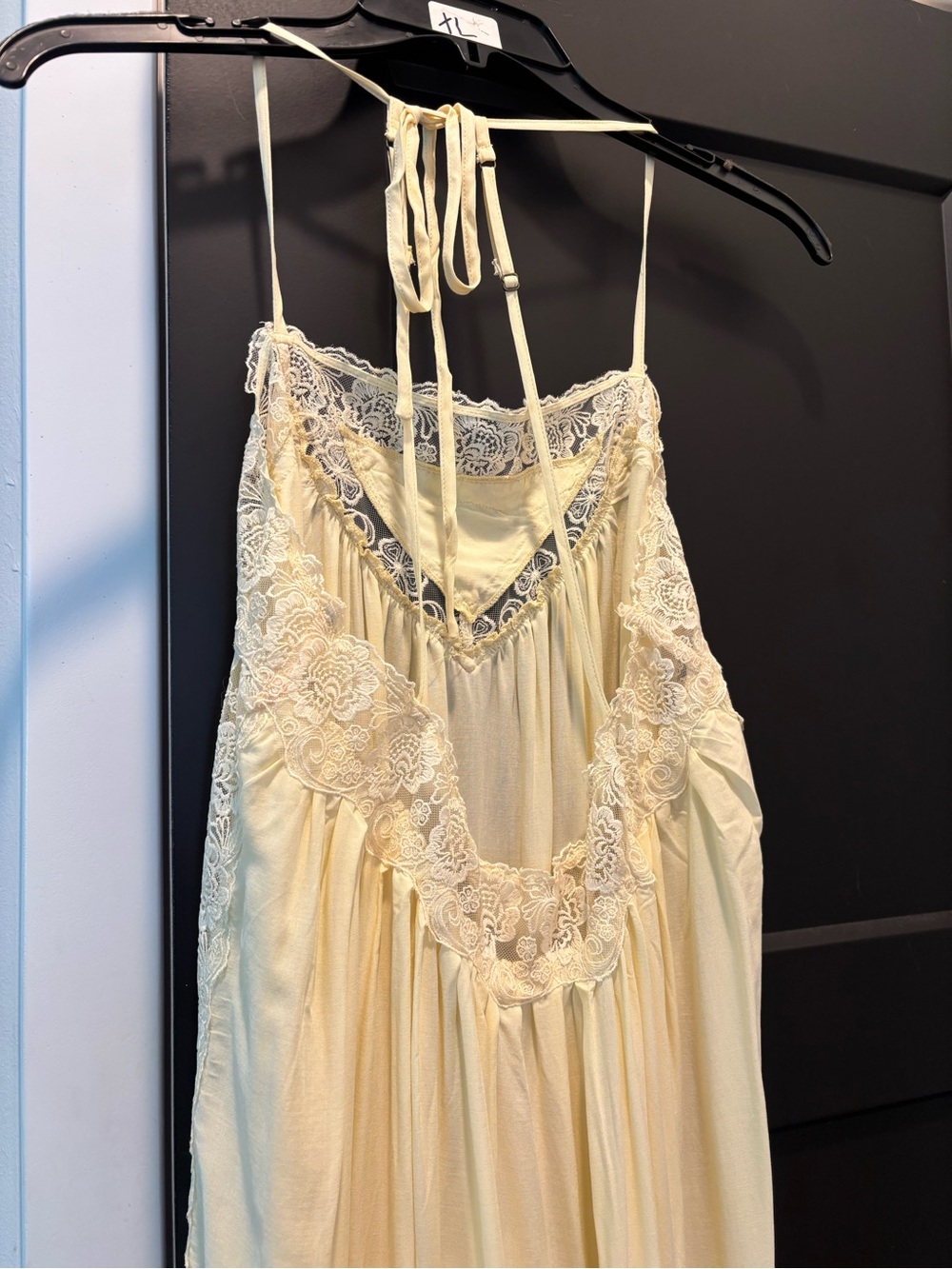 Free People Kiss Me Later Maxi Slip Dress Small Anise Flower Yellow Lace NWT - Picture 12 of 13